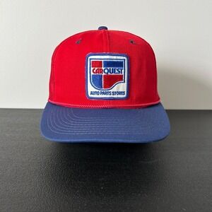 Vintage 80s Car Quest Trucker Hat Cap Snap Back Adjustable Red Blue NFL Adult